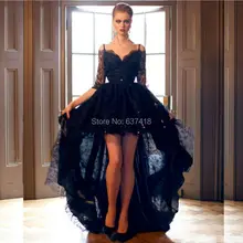 Короткое спереди и длинное сзади черный кружевное, от верха до низу платье для выпускного вечера коктейльное выпускное платье с пайетками рукава средней длины на тонких бретелях