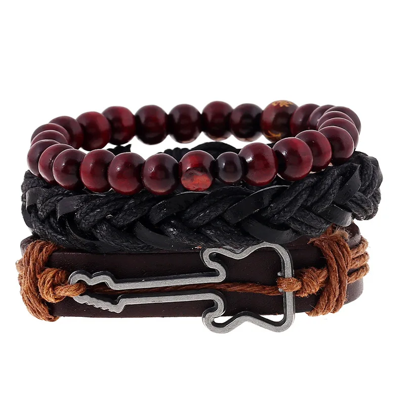 

Buddha Bracelets 1 Set Beaded Wristband Handmade Thread Bracelet Charms Music Note Guitar Wax Cord Multi Layers Men's Jewelry