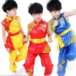 Мальчик Костюмы для народных китайских танцев с Длинным Рукавом Традиционная китайская одежда костюм кунг-фу Костюмы детская