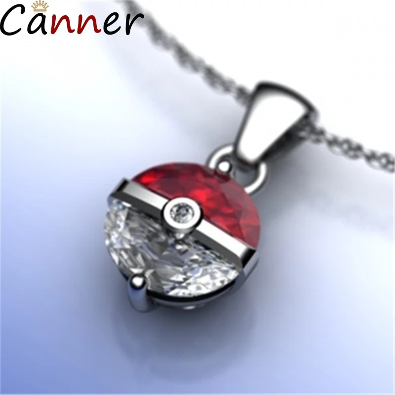 CANNER Long Chain Necklaces For Women Red Crystal Necklaces Pokemon Pendant Necklaces Jewelry Clavicle Chain Collier Gifts F40