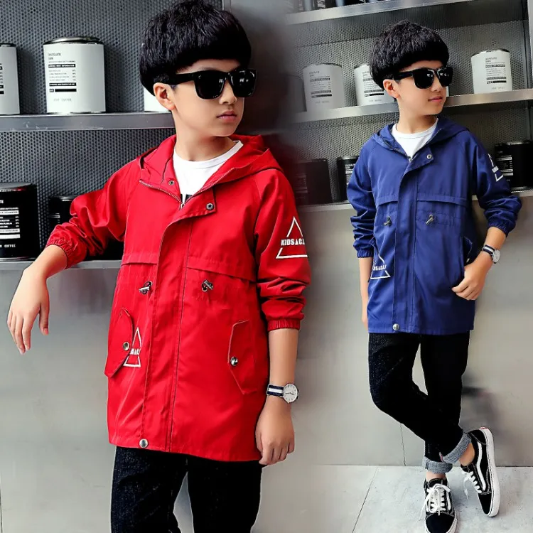 Kids Trench Coats For Boys Long Outerwear Spring Fashion Hooded Jackets