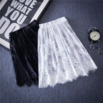 

Women Sexy Lace Skirts Chic Floral Lace Solid Casual Mesh tulle skirt Hollow Out short Skirt