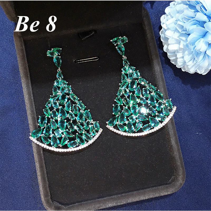 

Be8 Luxury Big Pendientes Green CZ Silver Plated Earrings For Women Brincos Fashion Wedding Bridal Jewelry Wholesale E1-127