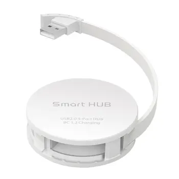 

Round Shape 4 Ports Smart Hub With Battery Charging BC 1.2 Built-in Wrap-Aound Cable White