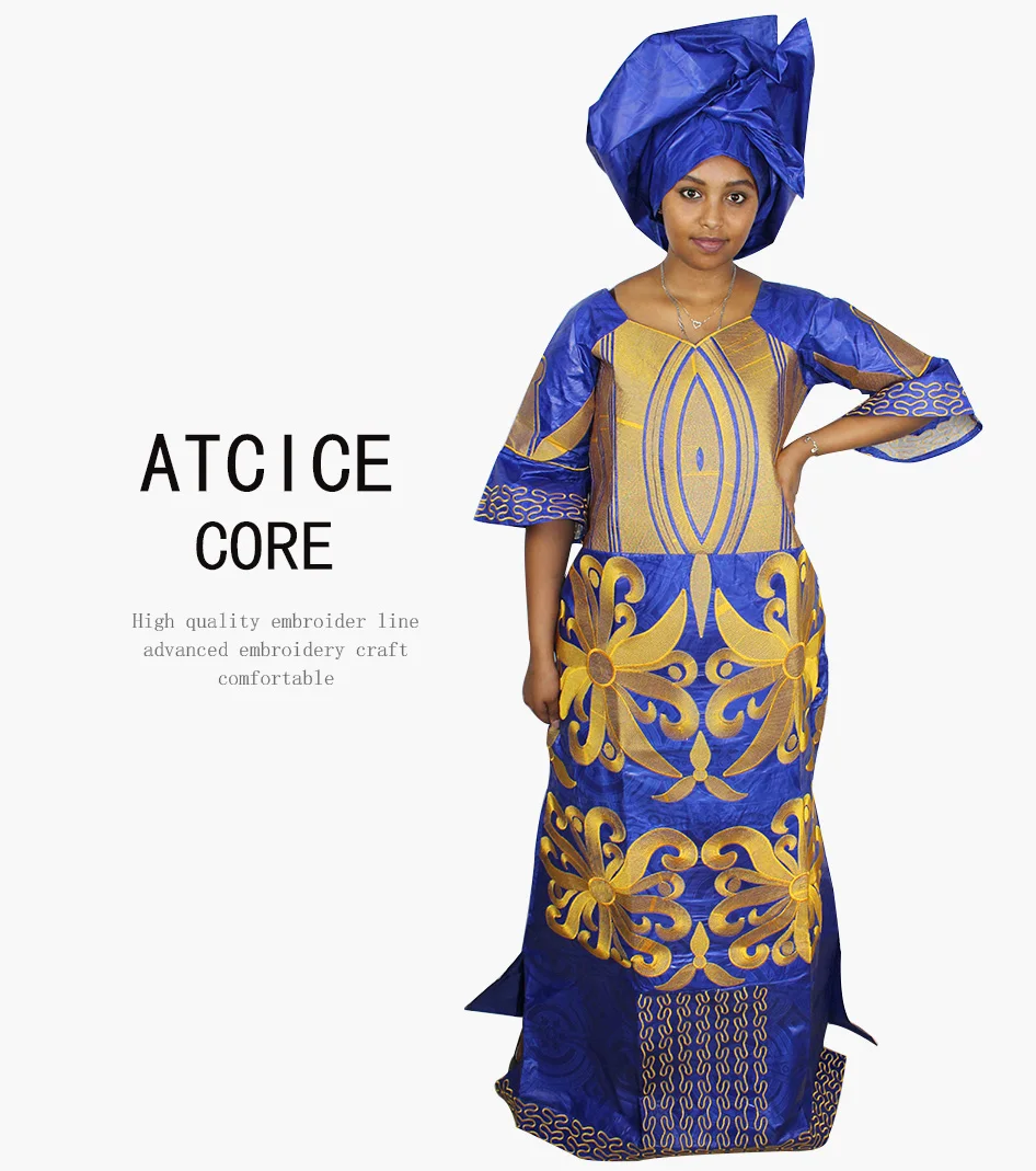 Африканский Базен riche дизайн платье длинное платье с шарфом LA078