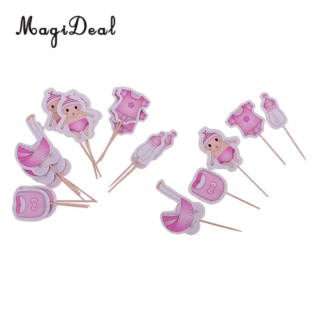 MagiDeal Lovely 20Pcs Baby Girl/Boy Cupcake Picks Cake Toppers Party Favors Decoration for Baby Shower Kids Birthday Party Day