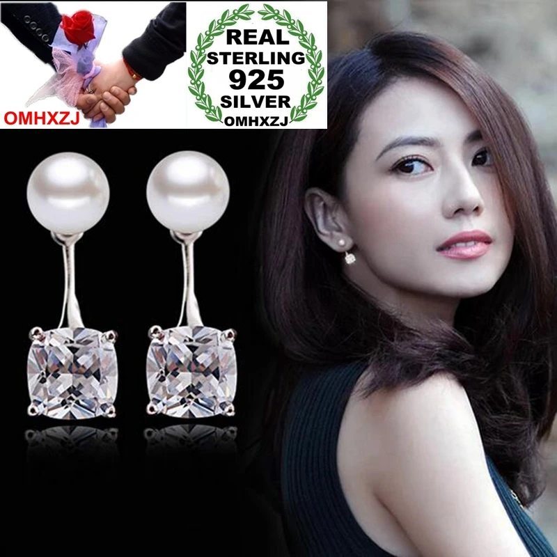 

OMHXZJ Wholesale Jewelry Fashion Star OL Style for Woman Gift Four Claw Zircon Pearl 925 Sterling Silver Stud Earrings YS299