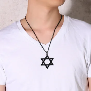 Men's Classic Star of David Pendant Necklace in Black Gold Stainless Steel Israel Jewish Jewelry 24 inch