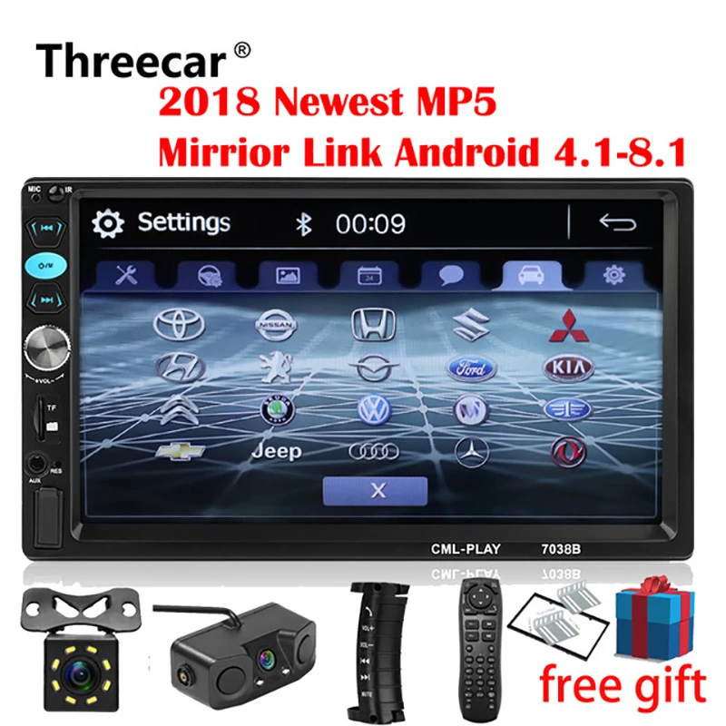 Goedkoop 2din Autoradio 7 inch Touch mirrorlink Android Speler subwoofer MP5 Speler Autoradio Bluetooth Achteruitrijcamera tape recorder