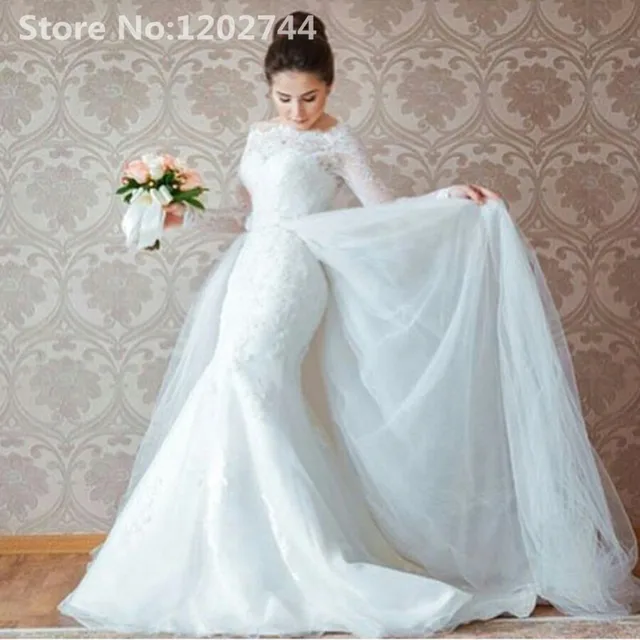 Lace Mermaid Wedding Dress 2017 Long Sleeve Floor Length Lace Mermaid Wedding Dress 2017 Long Sleeve Floor Length Dresss With Detachable Tail Bridal Gown