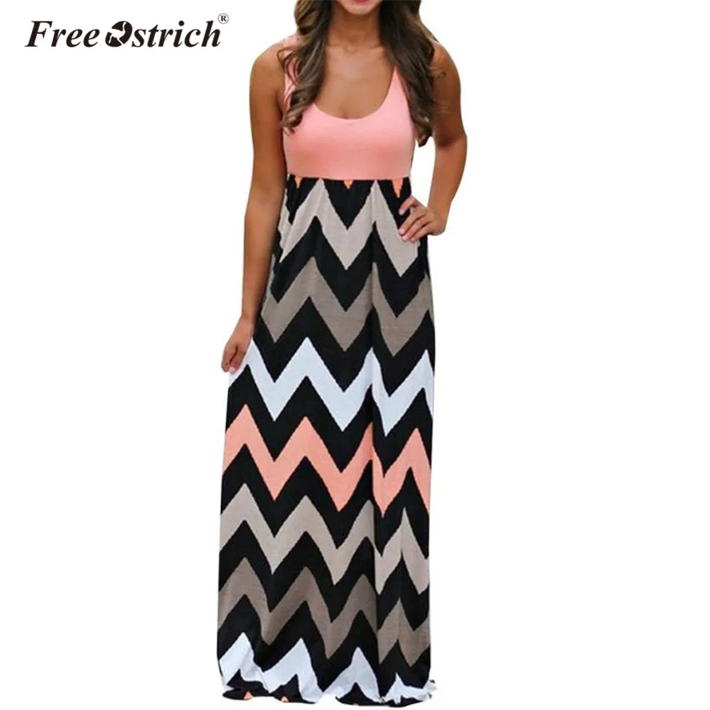 

Free Ostrich Striped Dress Women 2019 Long FBoho ashion Lady Bihemian Sleeveless Maxi Dress Plus Size Beach Sundress Vestidos