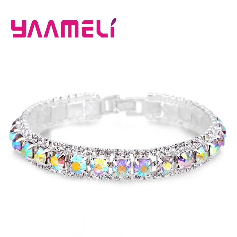 Bracelets en argent regardé 925 pour femmes, cristal autrichien, bijoux à maillons, bracelets, 14 couleurs, AAA complet, top vente