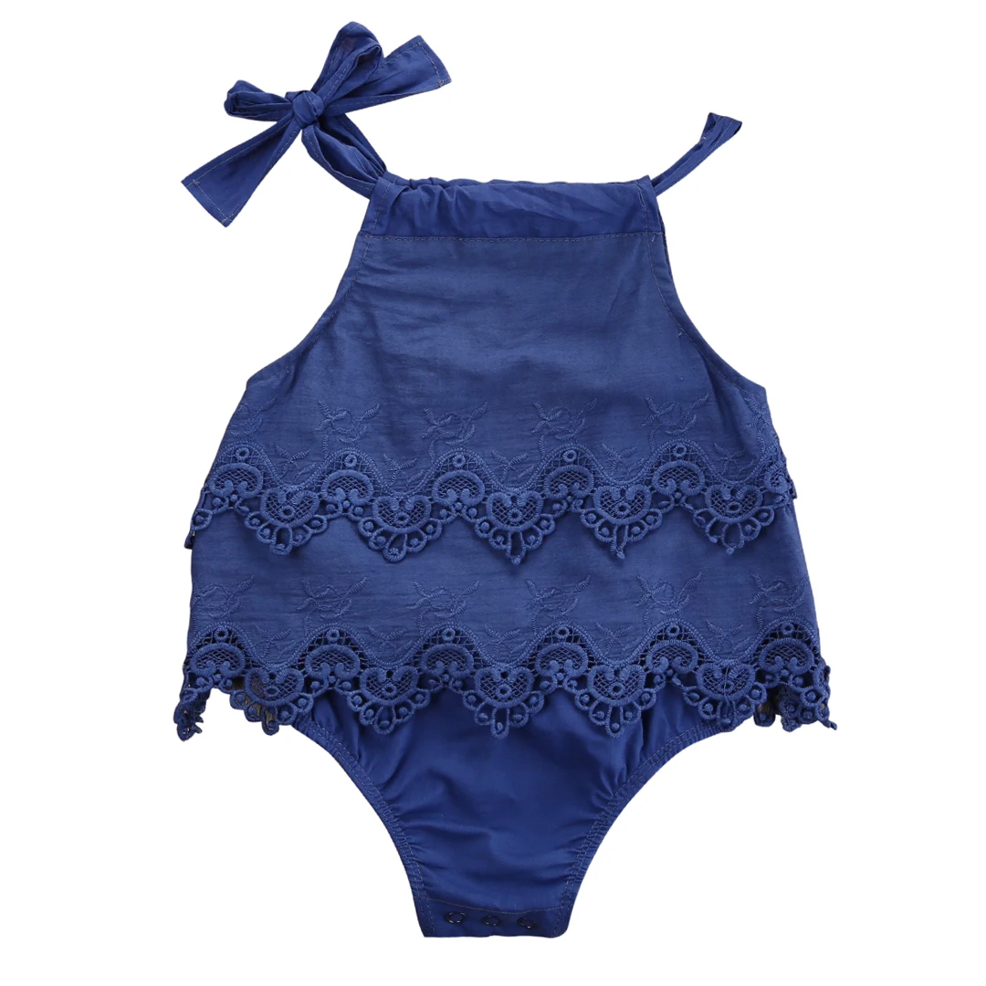 Комбинезон для новорожденных девочек, комбинезон, пляжный костюм, одежда с цветочным принтом для детей 0-18 месяцев - Цвет: Синий