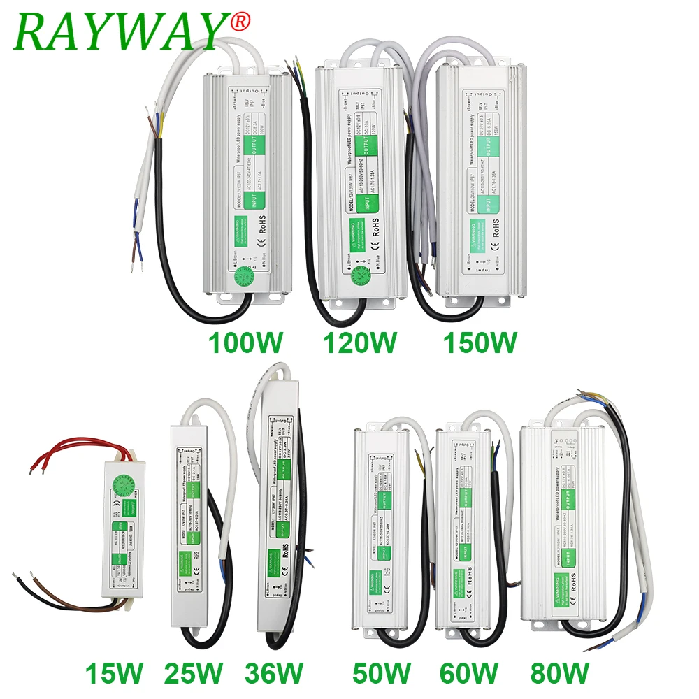 Адаптер питания светодиодный трансформатор DC12V/24 V 15 W/25 W/36 W/50 W/60 W/80 W/100 W/120 W/150 W водонепроницаемый Ip67 Светодиодный трансформатор