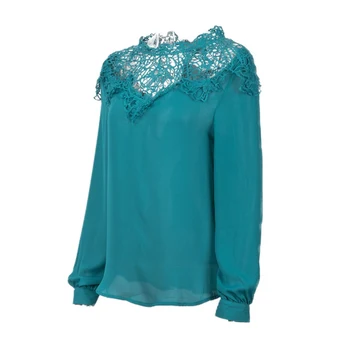 

Floral Lace Patchwork Full Sleeve Women Blouse Shirts Sexy Club O neck Lantern Sleeve Chiffon Blouse Women Top