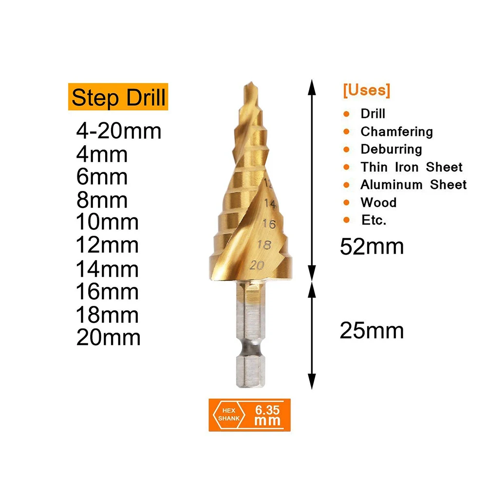 HSS Спиральная рифленая-ступенчатое сверло(от 4 до 12 лет/20/32 мм Древесины Сверло Набор карбида мини-дрель аксессуары Титан конус сверла по металлу