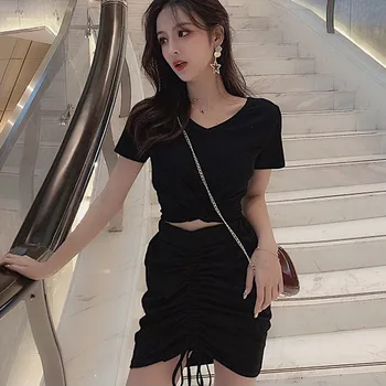 

2019 skirts womens Summer Casual Drawstring Pleated Mini Tight Skirt Elastic High Waist Sexy faldas mujer moda 2019