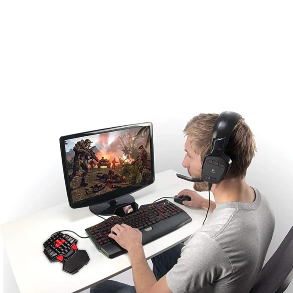 Delux T9 игровая клавиатура 47 клавиш Проводная USB с одной рукой двойная пробел для