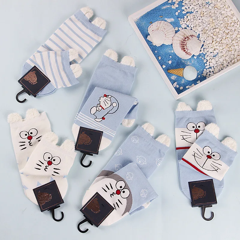 5 Pairs/Lot Women Cute Kawaii Short Socks Cartoon Animals Ears Funny Pattern Jingle Cat Bear Sheep Cotton Ankle Student Socks