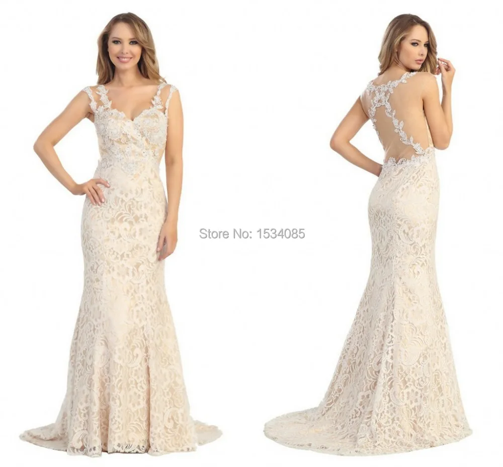 Long Dress Party Evening Elegant Appliques And Beaded Vestidos De Fiesta V Neck Lace Mermaid Dresses Back See Through 19 | Свадьбы и