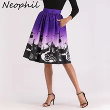 Neophil Хэллоуин печатных высокой талией Скейтер миди юбки женские Готический женский узор карманы юбка в складку Saia S1912