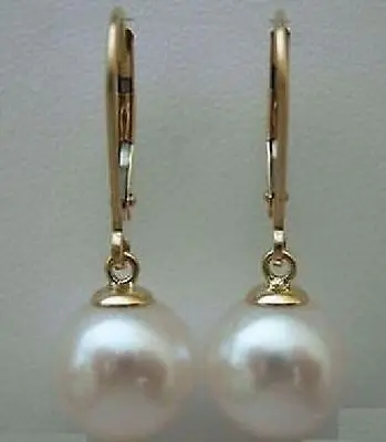 

Free Shipping >> HOT SELL 10-11MM PERFECT ROUND SOUTH SEA PEARL DANGLE EARRING 14k