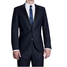 Popular Style One Button Navy Blue Groom Tuxedos Groomsmen Men’s Wedding Prom Suits Bridegroom (Jacket+Pants)