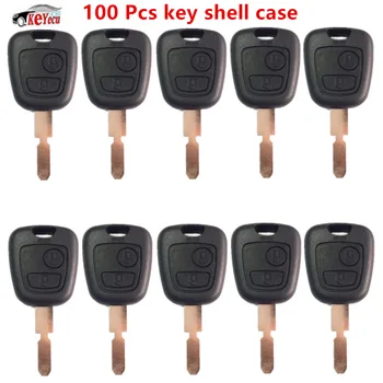 

KEYECU 100 Pcs Replacement Remote Key Shell Case Keyless Entry Fob 2 Button for Peugeot 407 107 205 206 207 307 406 Uncut Blade