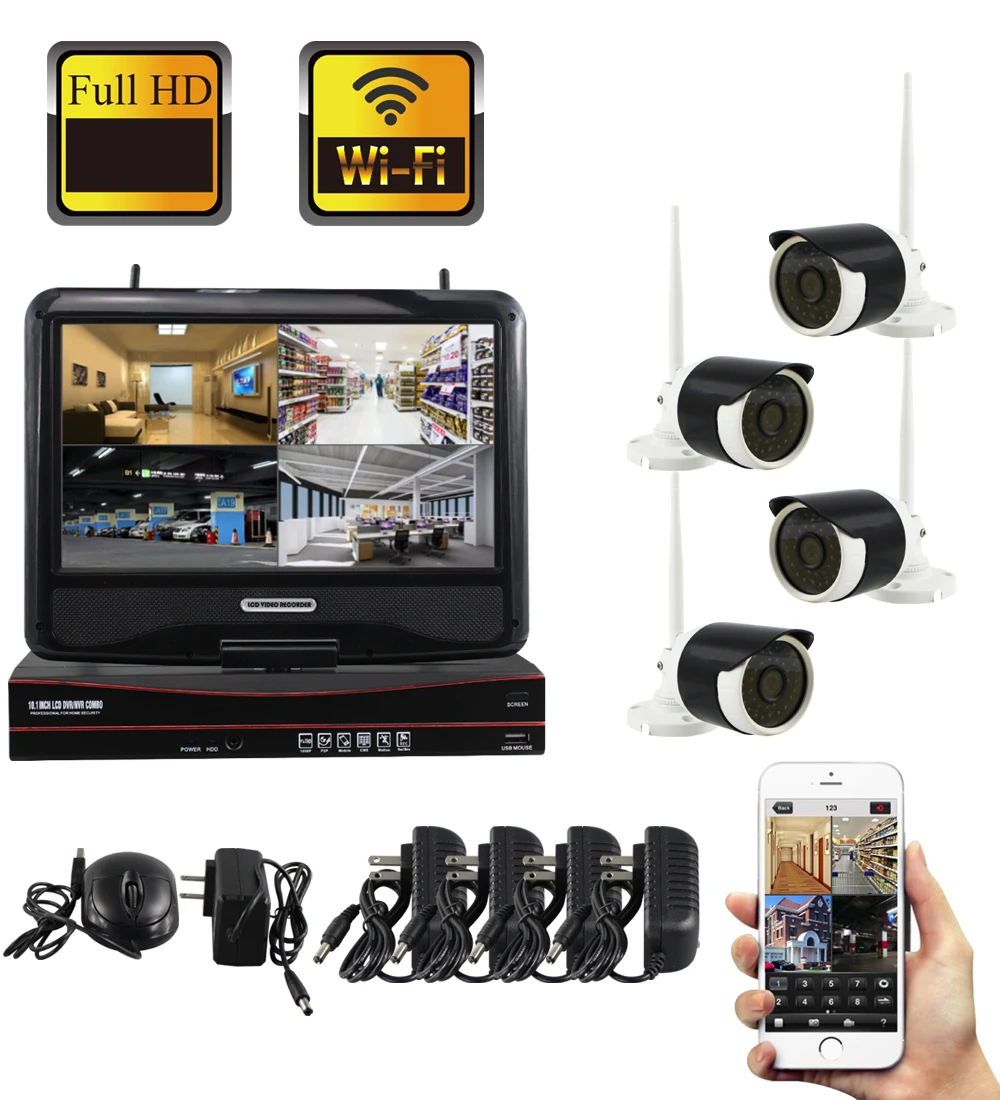 

YobangSecurity 10inch LCD Monitor 4CH WIFI NVR Kit 960P HD Outdoor Video IP Camera Wifi Surveillance CCTV Camera Security System