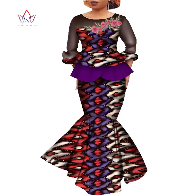 

African Dashiki Print Dress Crop Tops&Skirt Set Party Wedding Long Sleeve Dress African Women Clothing Long Skirt Set WY4575