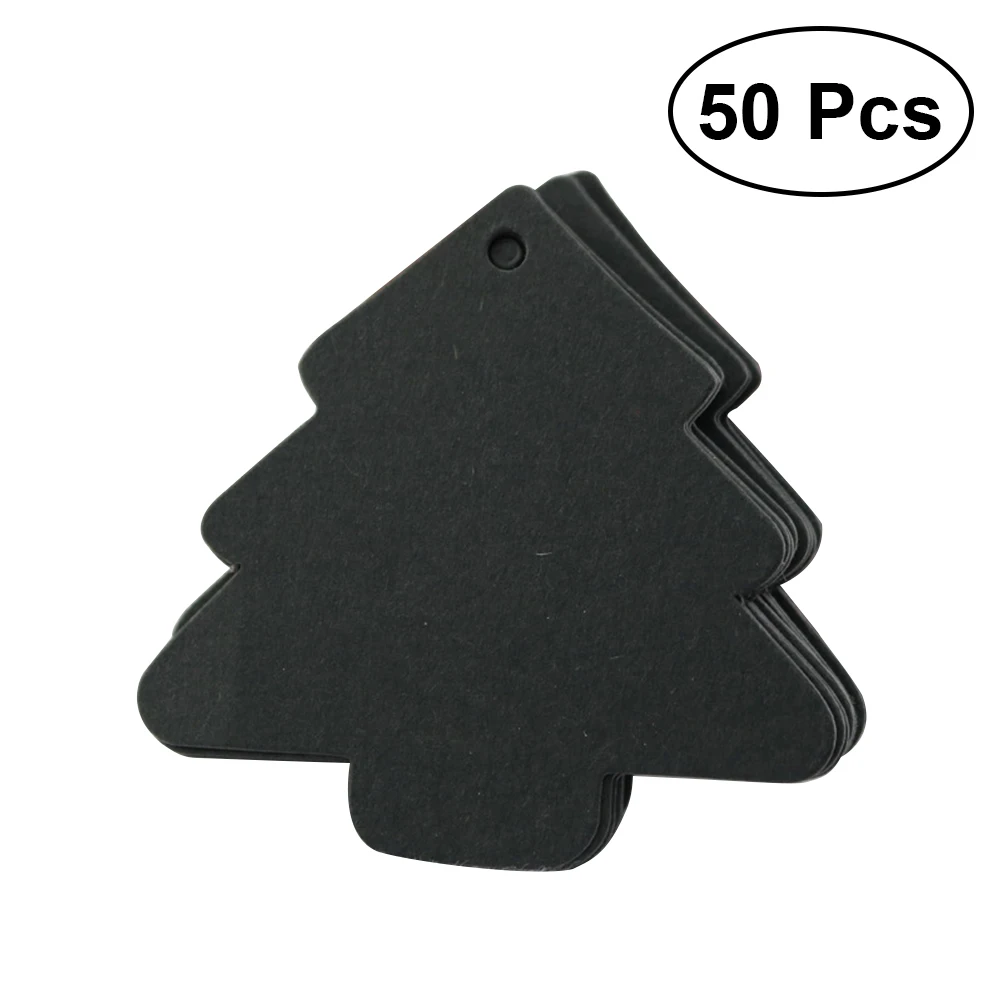 

50pcs Christmas Tree Shape Label Kraft Paper Vintage Hang Blank Name Card Tag Price Tags Wedding Party Gift Tags