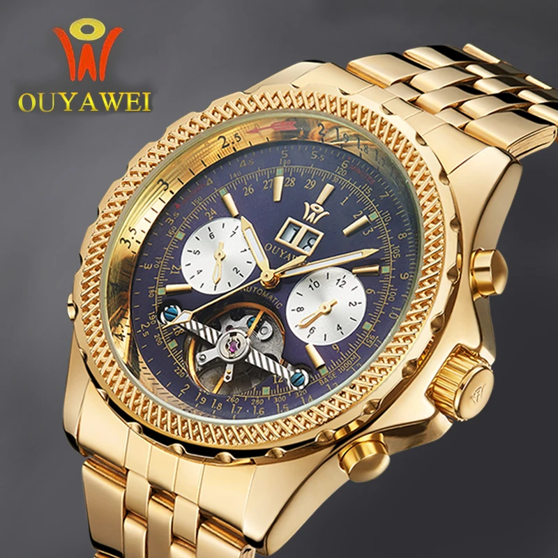 

OUYWWEI Brand Luxury Watches Mens Automatic Skeleton Mechanical Wristwatches Mechanical Casual Stainless Steel Relogio Masculino