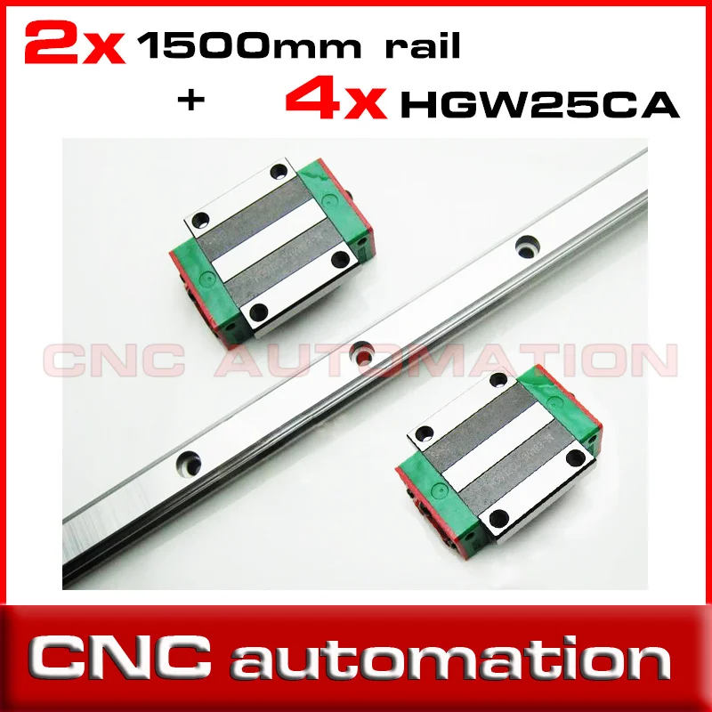 NEW CNC 25mm 2pcs HGR25 L 1500mm Linear Rail Guides with 4pcs HGW25CA ...