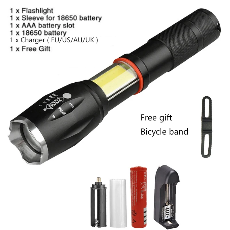 

Z20 CREE XML T6 1005A Multifunction Led flashlight 8000LM torch hidden COB design flashlight tail super magnet design free gift