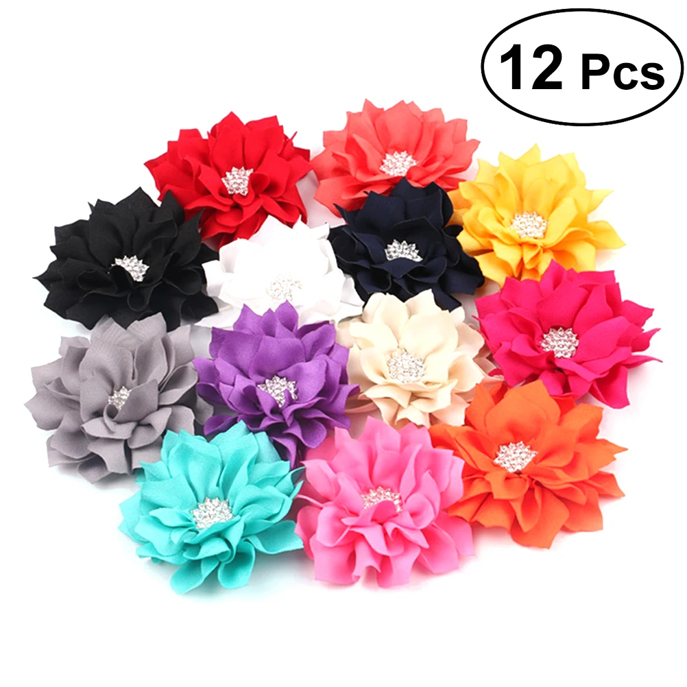 

12pcs Lotus Flower Head Rhinestone Lovely Hair Clips Flowers Brooch Hair Bows Headband for Infant Children Newborn