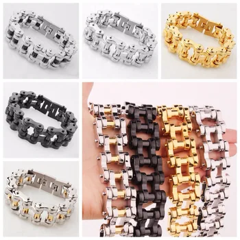 

22mm Wide Heavy Hug Stainless Steel Motorcycle Bicycle Chain Bracelet Silver Gold Black Color Strong Men's Cuff Jewelry 9"/8.66"