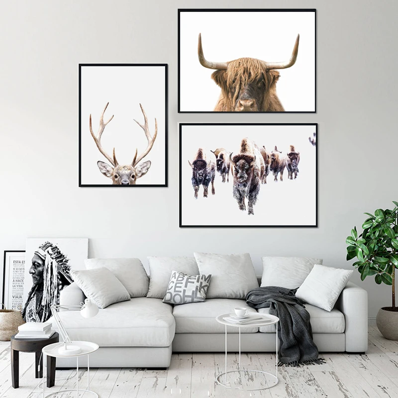 Safari NurseryWall Art олень Буффало Сова Холст Живопись розовые постеры с животными и