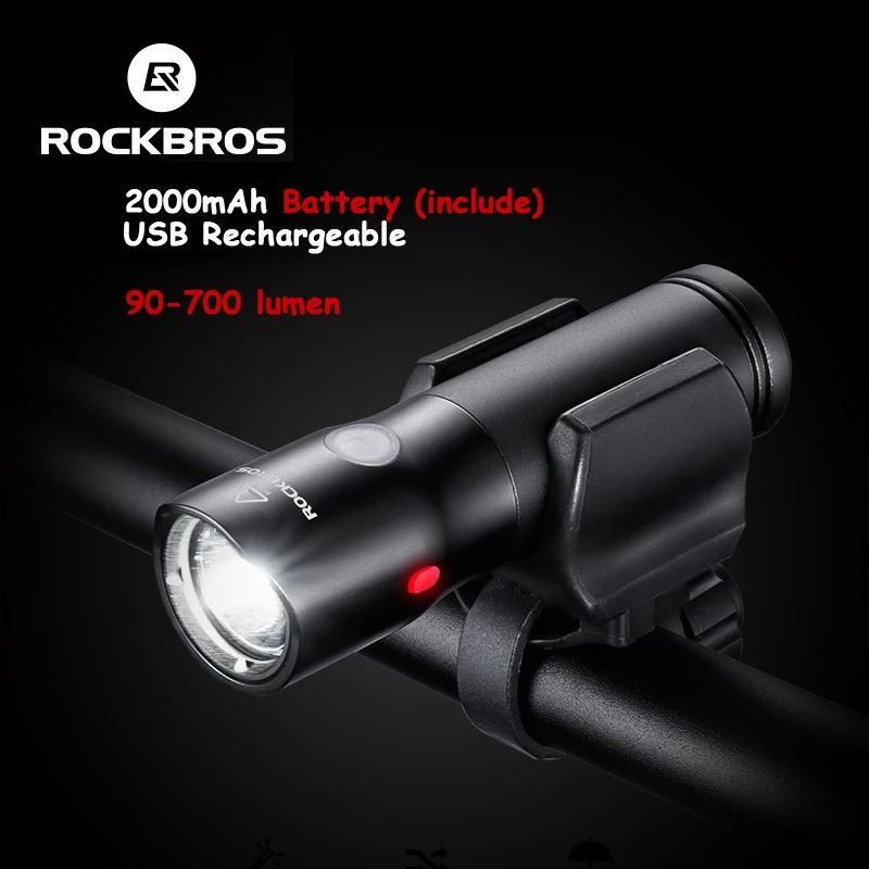 Clearance ROCKBROS Front Bike Lights Handlebar Headlights T6 LED 700 Lumen Flashlight usb rechargeable bike lights bicycle led lights 0