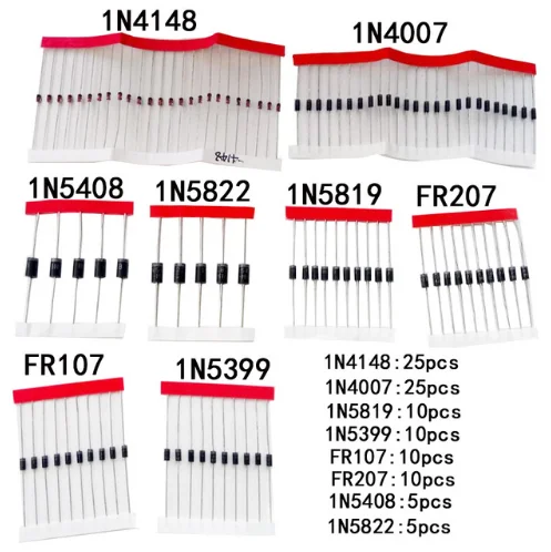 Быстрая коммутация диод Шоттки комплект 1N4148 1N4007 1N5819 1N5399 1N5408 1N5822 FR107 FR207, 8 значения = 100 шт., электронный Компоненты