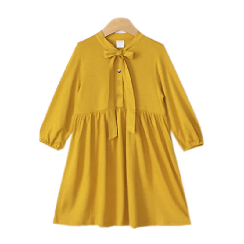 

3 to 14 years kids & teenager girls solid cotton princess long sleeve flare dress child fashion casual bow spring autumn dress