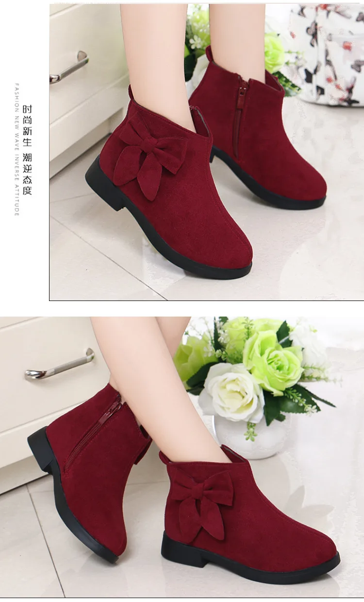 Spring Autumn Teens Girls Bowknot Rubber Leather Martin Boots For Girls Pink black Rome Ankle Princess Boots Shoes New