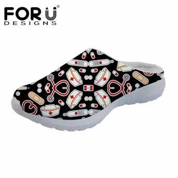 

FORUDESIGNS Black Nurse Pattern Women Sandals Shoes Woman Summer Women's Slippers Home Sandals Chaussure Femme Fashion Beach