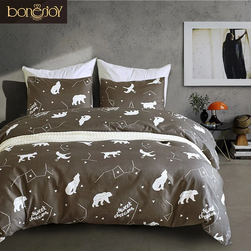 Bonenjoy Double Bedding Sets Constellation Printed Dark Grey Duvet