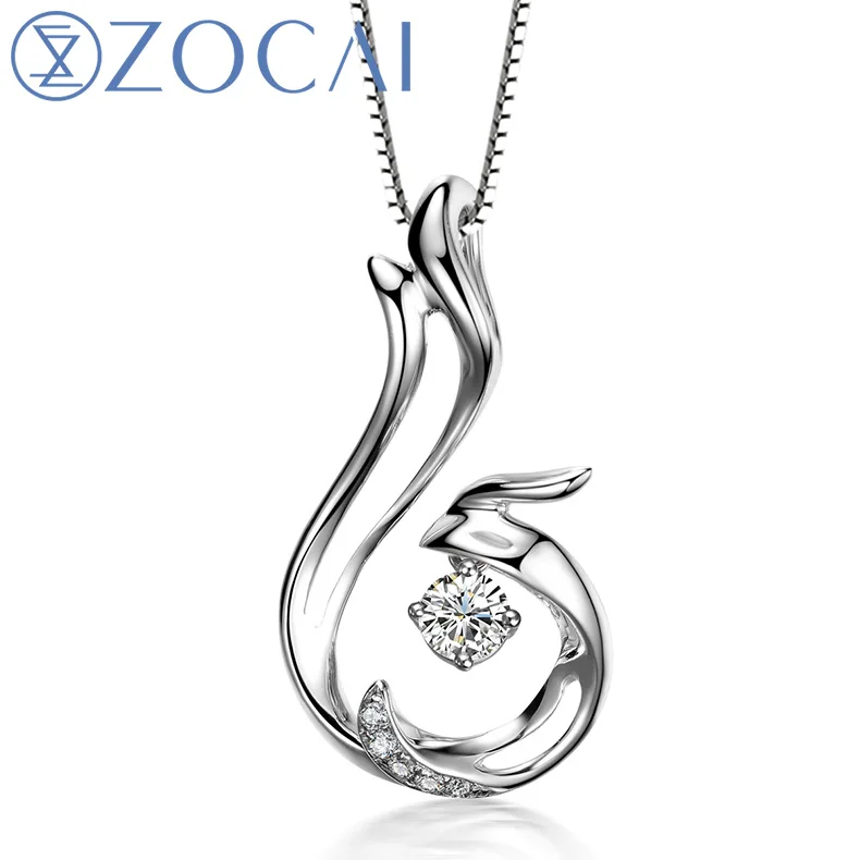 Любовь навсегда! ZOCAI патент 0.08 СТ бриллиантовый феникс с бриллиантами 18 К розовое золото 925 серебряная цепочка ожерелье бесплатно SHPPING - Цвет камня: 0.11ct18K white gold