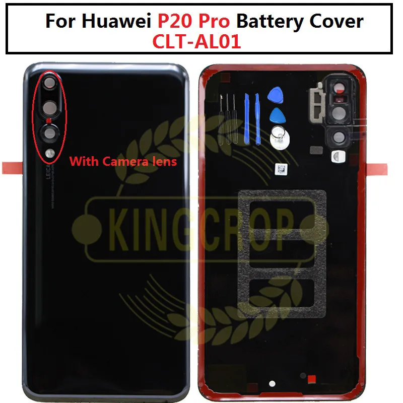 

Original Glass Huawei P20 Pro Back Battery Cover Rear Door Housing Case Glass Panel Replacement with camera lens P20 pro Door