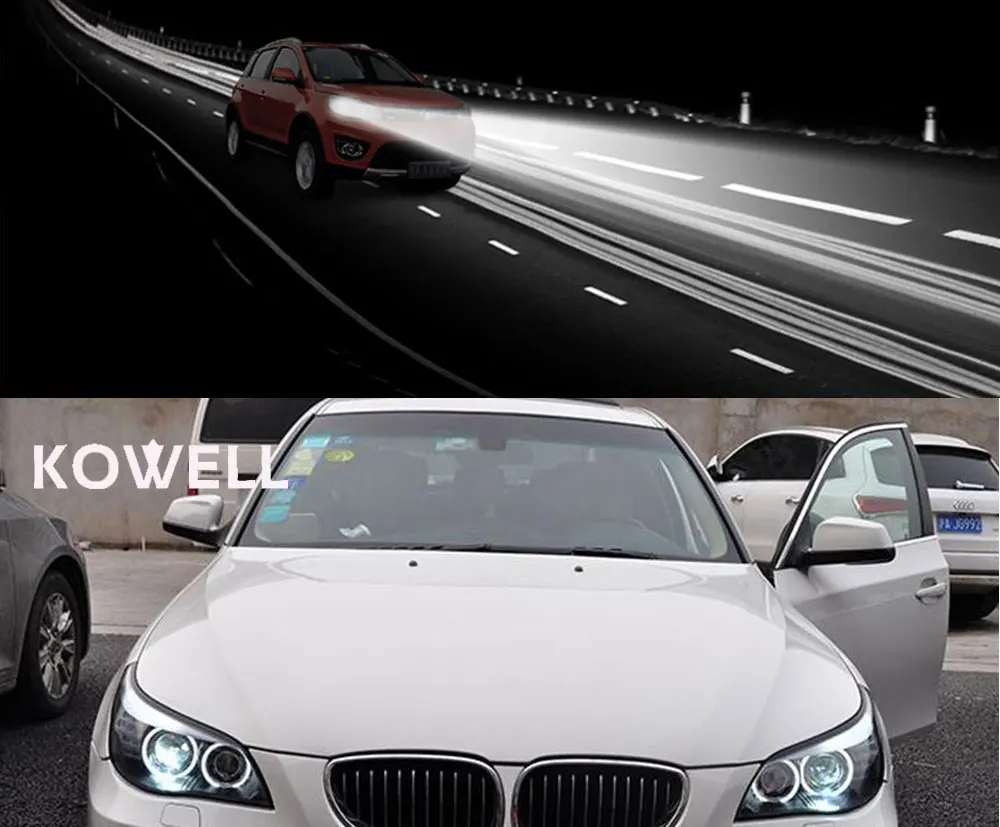 Kowell Автомобиль Стайлинг для 5 серии E60 фары 2003-10 для E60 светодиодный налобный фонарь Ангел глаз СИД DRL спереди света Биксеноновая объектив ксенон ч