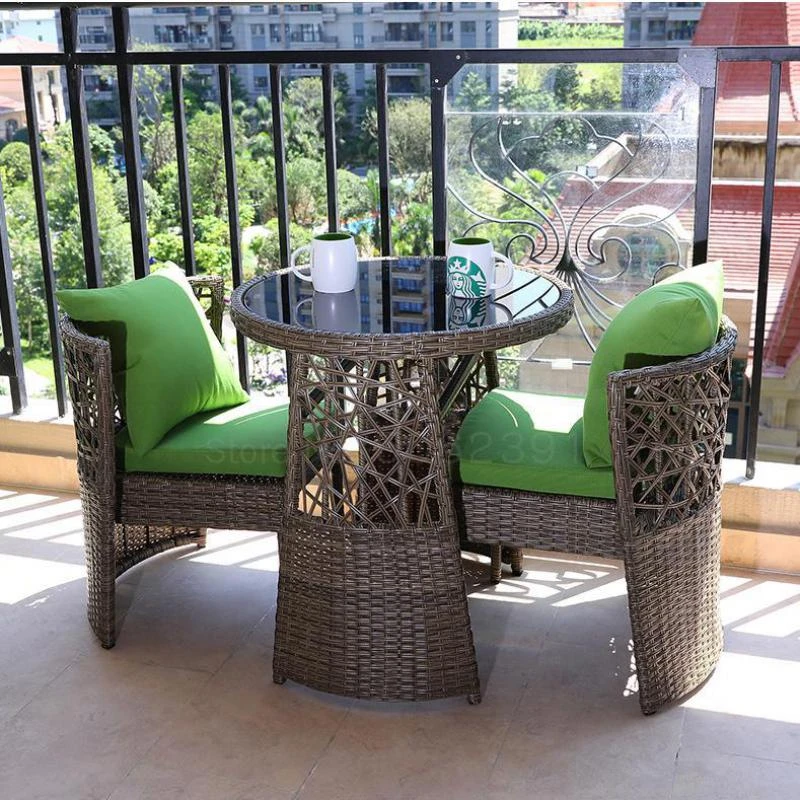 Balcony Rattan Chair Three Piece Outdoor Garden Rattan Table And Chair Combination Recreational Open Air Balcony Small Tea Table Aliexpress
