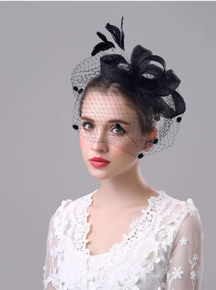 Fashion Linen Black Birdcage Veil Vintage Bridal Hats Elegant