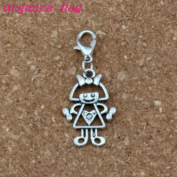 

100Pcs/lots Zinc alloy Cute girl Charms Bead with Lobster clasp Fit Charm Bracelet DIY Jewelry 14.5x39mm A-341b