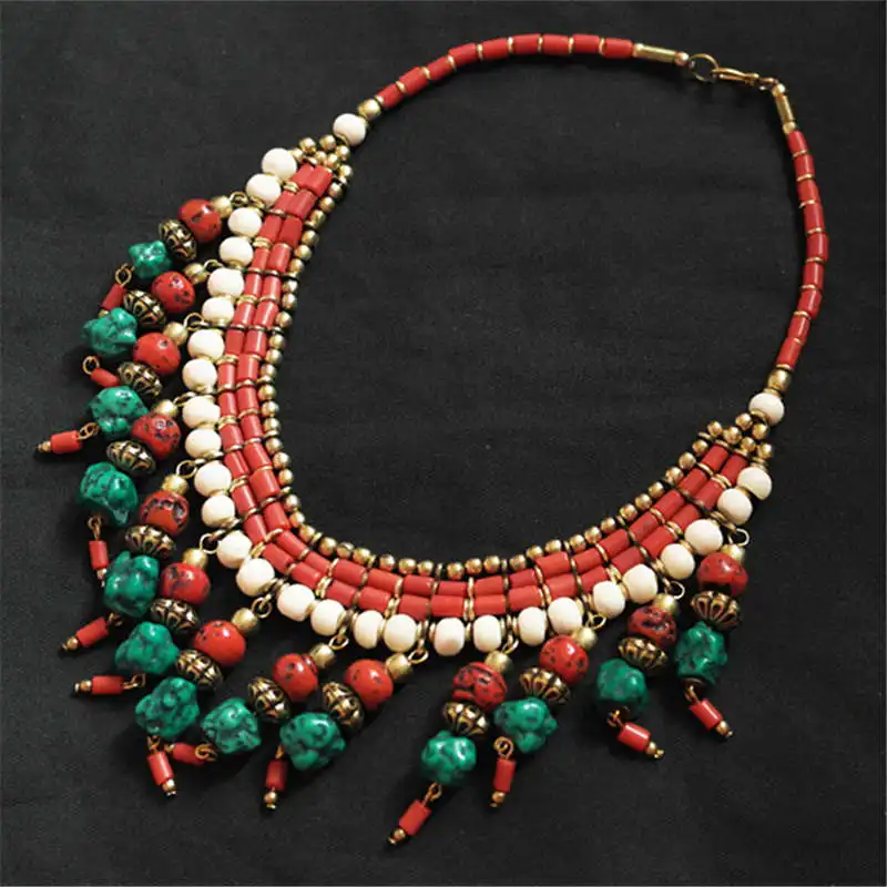 

TNL512 Genuine Tibetan jewelry Tibet Artificial Stone Multi Charms Beaded Necklaces from Nepal